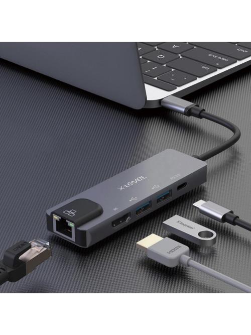 X-LEVEL XMH7810 X-MULTIDOCK 5IN1 TYPE-C TO USB HUB+HDMI+TYP-C+ETH 